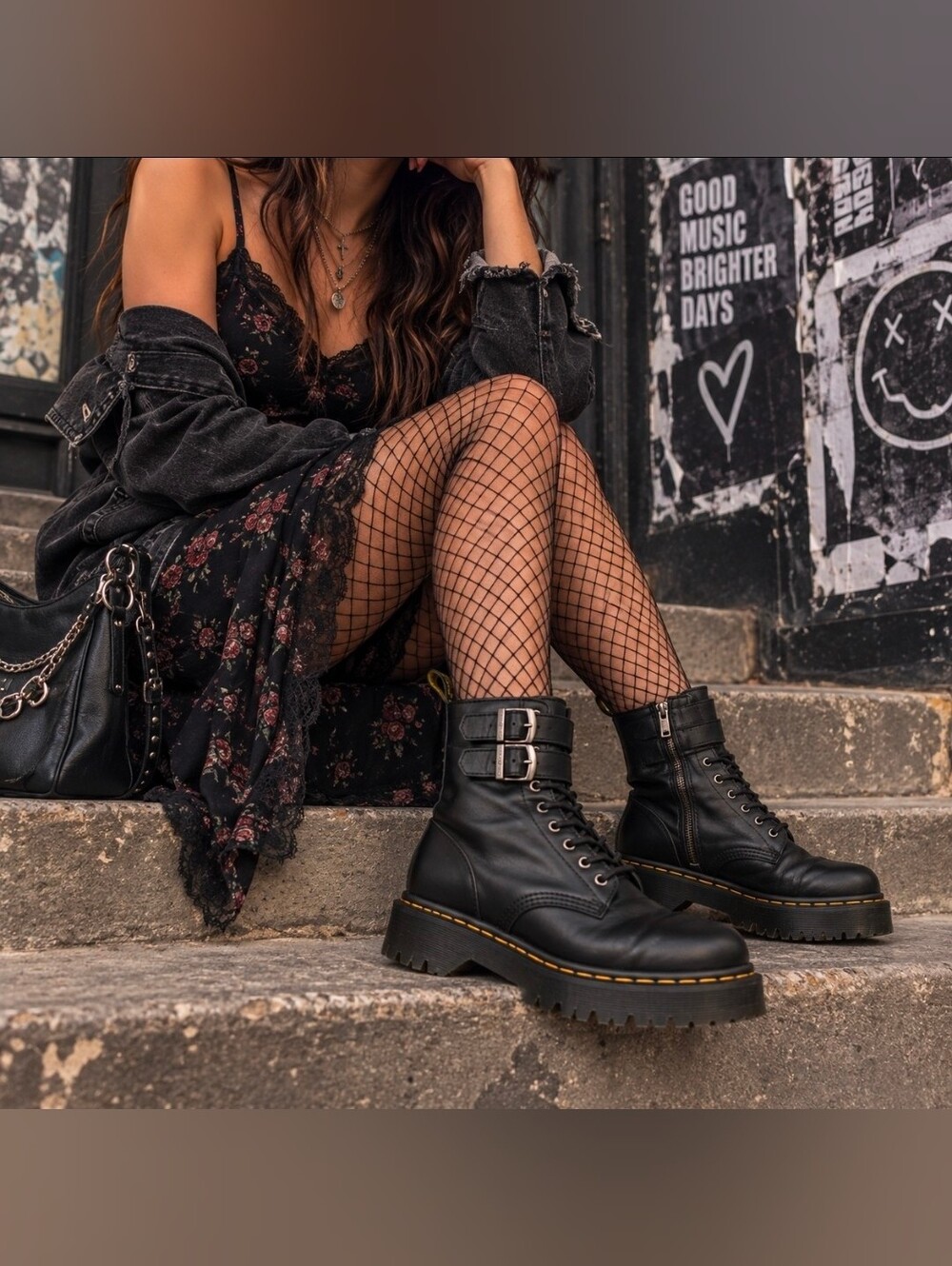 Dr. Martens Black Leather Double Buckle Combat Boots Women’s 8